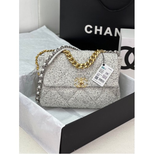 BOLSO DE MANO CHANEL 19 Cotton Tweed AS1161 blanco