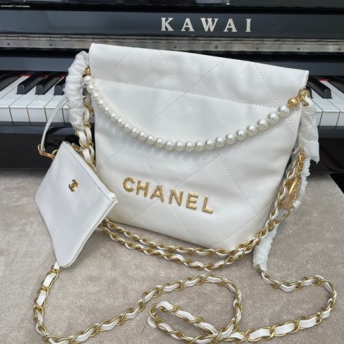 BOLSO DE MANO CHANEL MINI 22 Piel de ternera metalizada Oro Metal AS3989 BLANCO