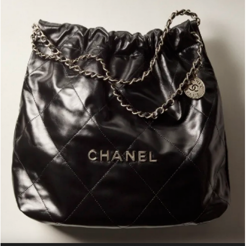 BOLSO DE MANO CHANEL 22 Piel de ternera metal plateado AS3261 Negro