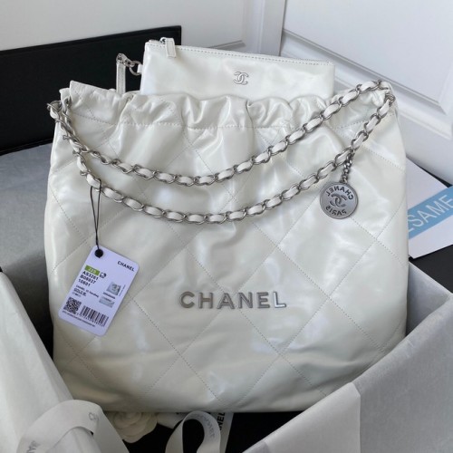 BOLSO DE MANO CHANEL 22 Piel de ternera metal plateado AS3261 blanco