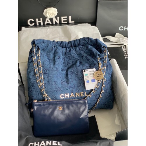 BOLSO DE MANO CHANEL 22 Denim AS3261 azul y dorado