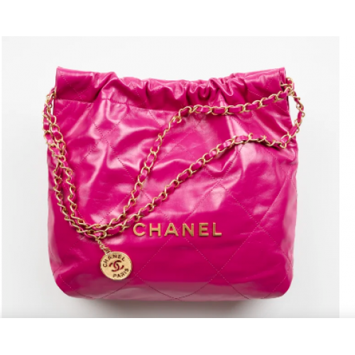 BOLSO DE MANO CHANEL 22 Piel de becerro brillante Metal dorado AS3261 Rosa oscuro