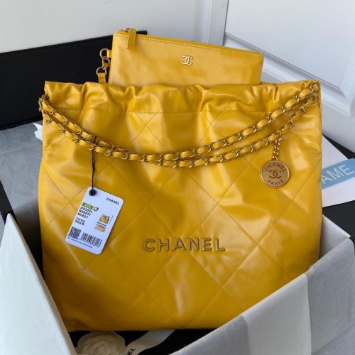 BOLSO DE MANO CHANEL 22 Piel de becerro brillante metal dorado AS3261 amarillo