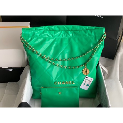 BOLSO DE MANO CHANEL 22 Piel de becerro brillante metal dorado AS3262 verde