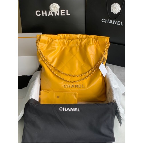 BOLSO DE MANO CHANEL 22 Piel de becerro brillante metal dorado AS3262 amarillo