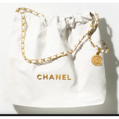 BOLSO DE MANO PEQUEÑO CHANEL 22 AS3260 metal blanco y dorado