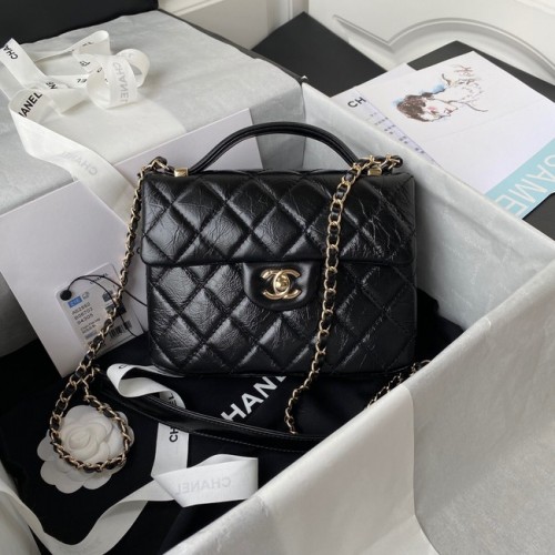 Bolso de hombro con solapa de piel de becerro CHANEL AS2892 negro