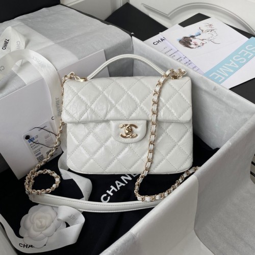Bolso de hombro con solapa de piel de becerro CHANEL AS2892 blanco