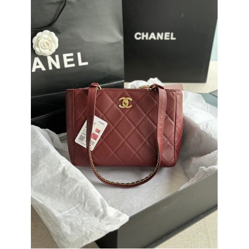 CHANEL Piel de becerro Metal dorado AS3508 Burdeos
