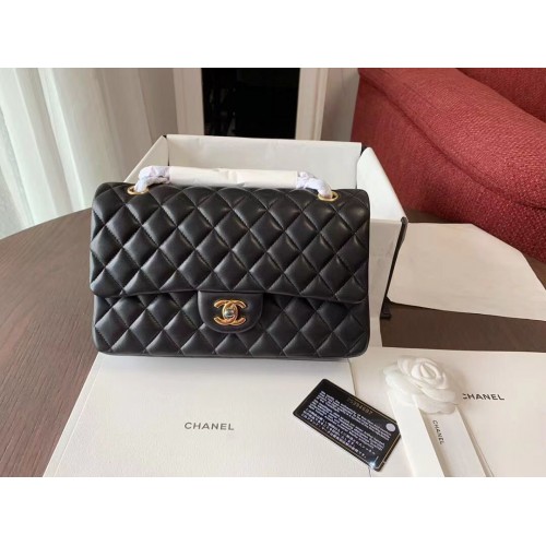 Bolso clásico CHANEL Piel de cordero Negro 01112 Metal dorado