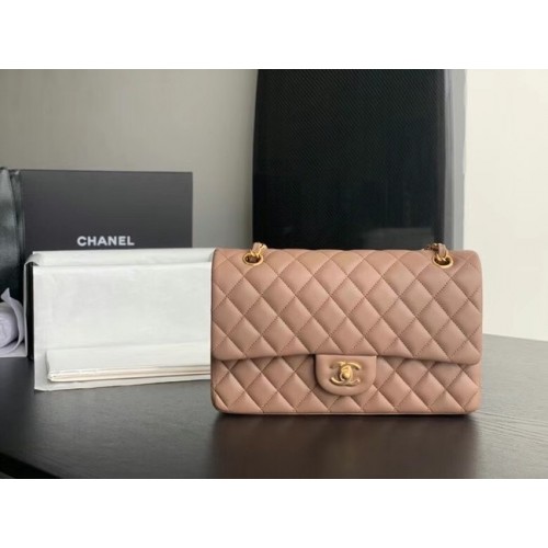 Bolso clásico CHANEL Piel de cordero Taupe 01112 metal dorado