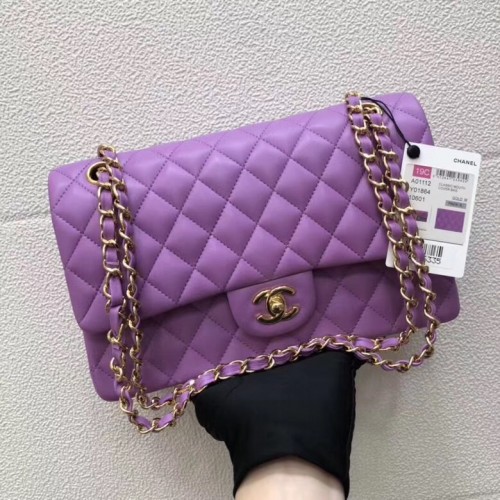 Bolso clásico CHANEL Piel de cordero violeta 1112 Metal dorado