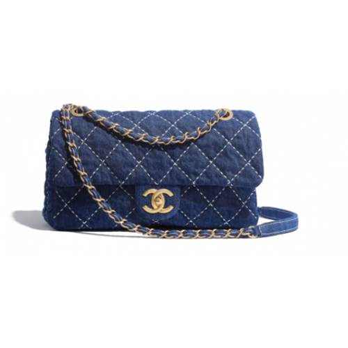 Bolso solapa CHANEL Denim AS1328 azul