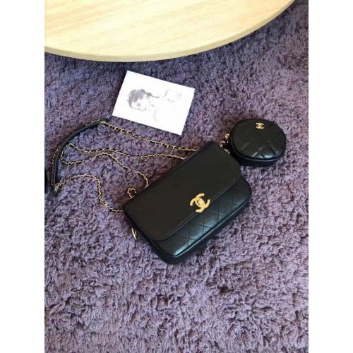 Bolso con solapa CHANEL Piel de cordero y metal dorado AS1094 negro