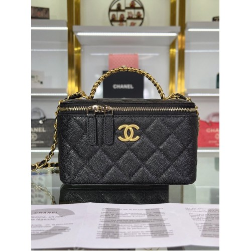 BOLSO DE MANO CHANEL Piel de ternera granulada y metal dorado AP2805 negro