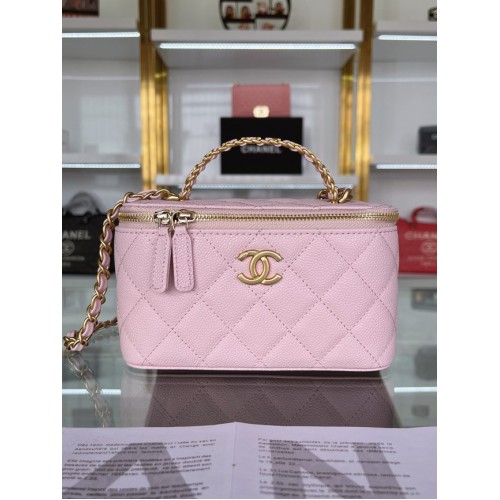 BOLSO DE MANO CHANEL Piel de ternera granulada y metal dorado AP2805 rosa