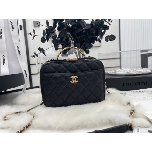 BOLSO DE MANO CHANEL Piel de ternera granulada y metal dorado AP3222 negro