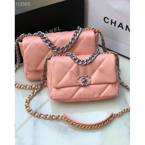 Bolso con solapa 19 de piel de cordero CHANEL AS1160 AS1161 rosa claro