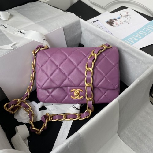 CHANEL Bolso de hombro con solapa de piel de cordero 2022SS violeta