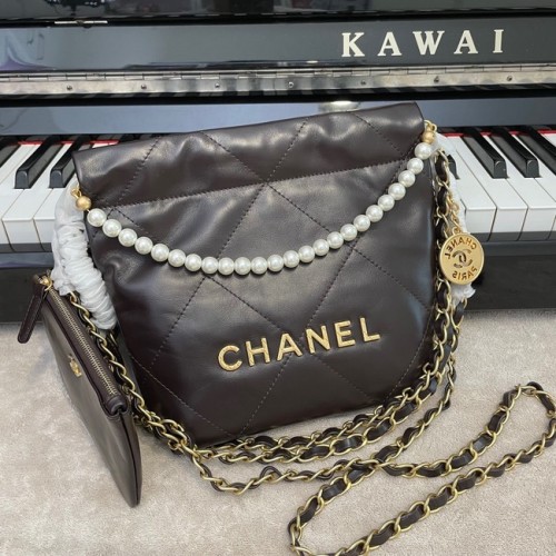 BOLSO DE MANO CHANEL MINI 22 Piel de ternera metalizada Oro Metal AS3989 Café