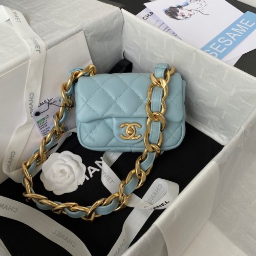 BOLSO MINI SOLAPA CHANEL AS3213 azul claro