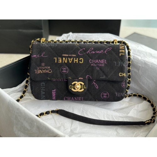 CHANEL Denim estampado metal dorado AS3134 negro