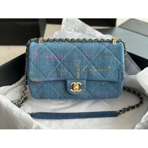 CHANEL Denim estampado metal dorado AS3134 azul