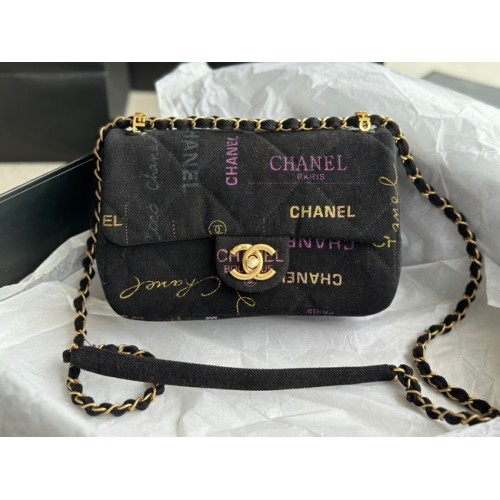 CHANEL Denim estampado metal dorado AS3135 negro