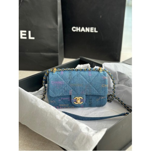 CHANEL Denim estampado metal dorado AS3135 azul