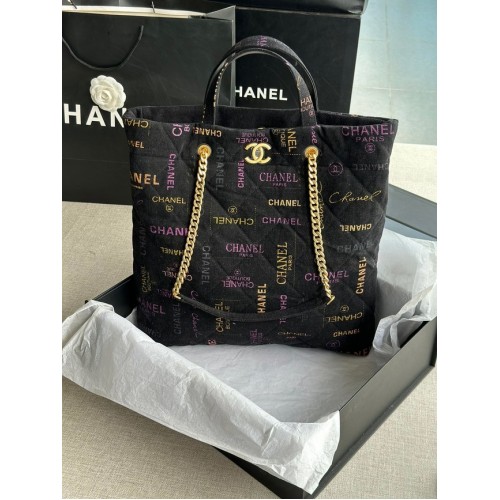 CHANEL Denim estampado metal dorado AS3136 negro