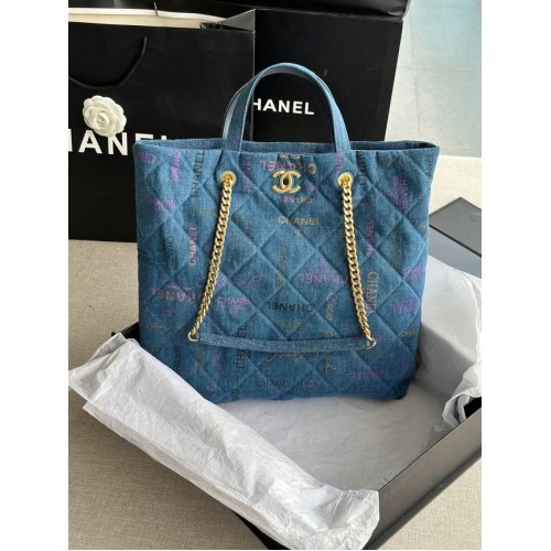 CHANEL Denim estampado metal dorado AS3136 azul