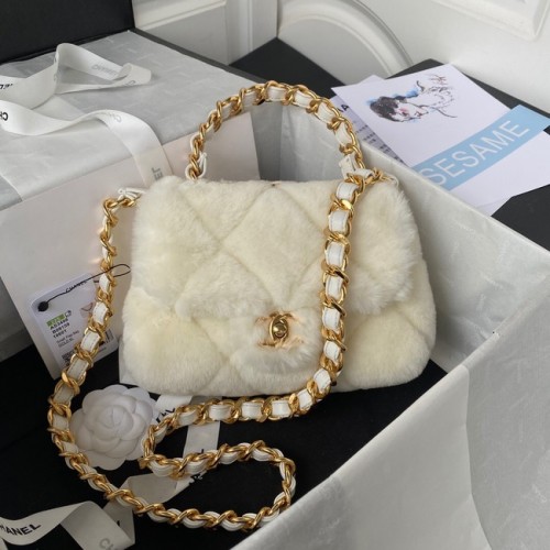 BOLSO PEQUEÑO SOLAPA CHANEL Metal dorado AS3498 blanco