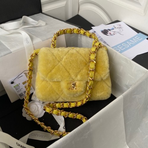BOLSO PEQUEÑO SOLAPA CHANEL Metal dorado AS3498 amarillo