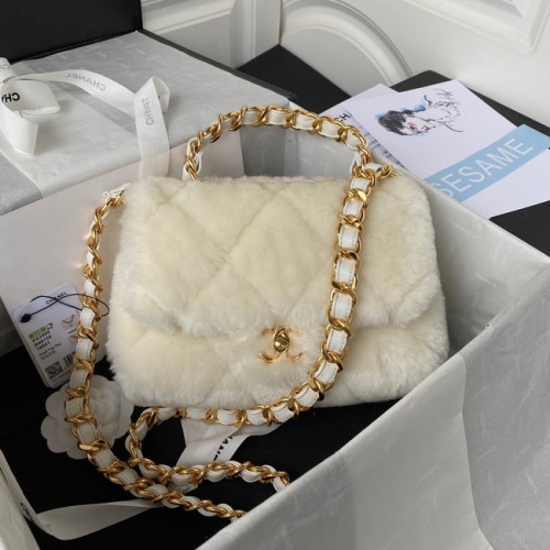 BOLSO PEQUEÑO SOLAPA CHANEL Metal dorado AS3499 blanco