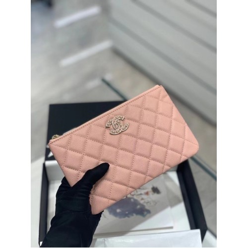 POUCH PEQUEÑO CHANEL Piel de ternera granulada Metal dorado AP2968 Rosa