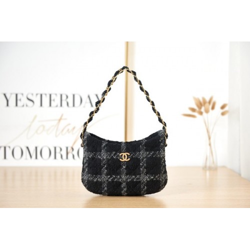 CHANEL PEQUEÑO Tweed Metal dorado AS3562 NEGRO Y AZUL