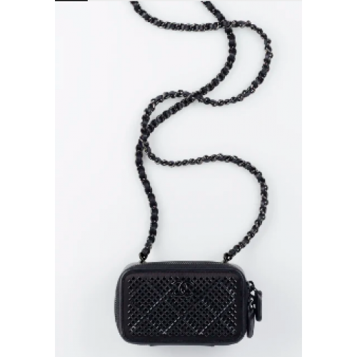CHANEL TOCADOR PEQUEÑO CON CADENA AS2856 negronegro-Tono Metal