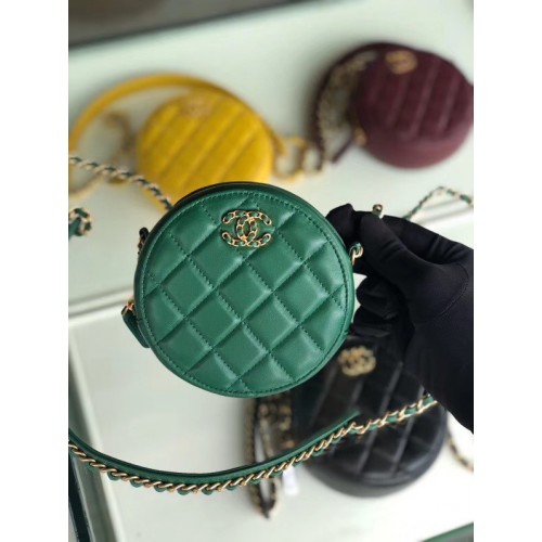Paquete de cadena de piel de oveja CHANEL A0725 verde