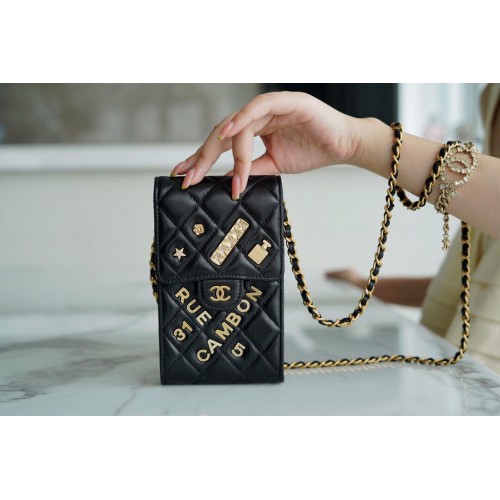 CHANEL Hombro Micro Mini Bolso Con Cadena AP2288 Negro