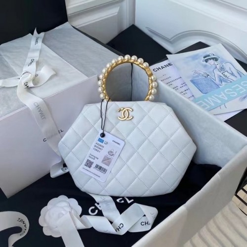 Bolso de piel con asa superior CHANEL AS2609 Blanco