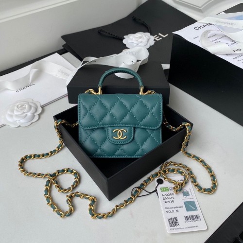 CHANEL Top Handle Micro Mini Wallet con cadena AP2200 Verde