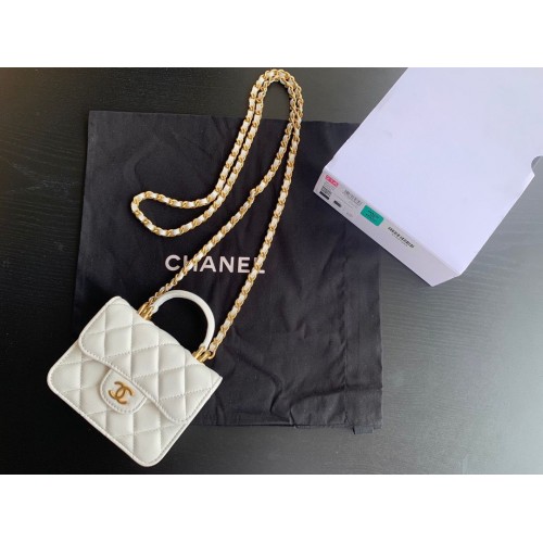 CHANEL Top Handle Micro Mini Wallet con cadena AP2200 Blanco