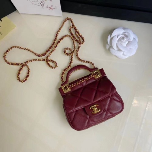 CHANEL Top Handle Micro Mini Wallet con cadena AP2206 Rojo