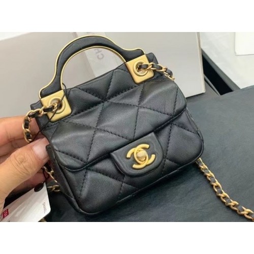 CHANEL Top Handle Micro Mini Wallet con cadena AP2271 Negro