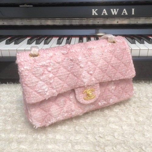 CHANEL Tweed piel de becerro trenzada metal dorado 1112 rosa