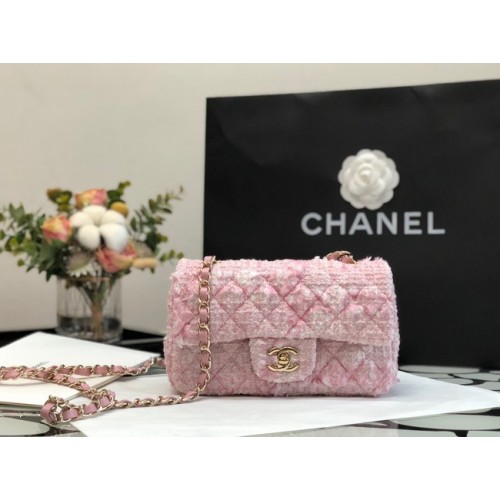 CHANEL Tweed piel de becerro trenzada metal dorado 1116 rosa