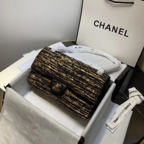 CHANEL Tweed Piel de becerro - Tono dorado - Metal dorado 1112 negro