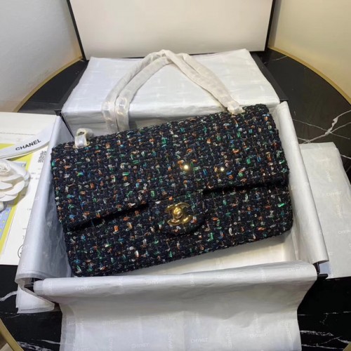 CHANEL Tweed Piel de becerro - Tono dorado - Metal dorado 1112 azul oscuro