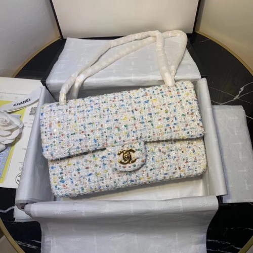 CHANEL Tweed Piel de becerro -Tono dorado-Metal dorado 1112 blanco