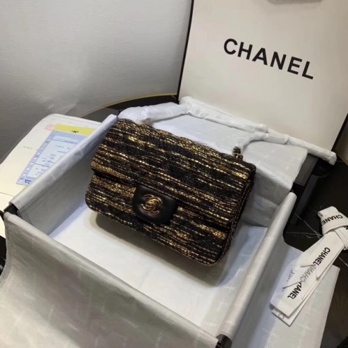 CHANEL Tweed Piel de becerro -Tono dorado-Metal dorado 1116 negro